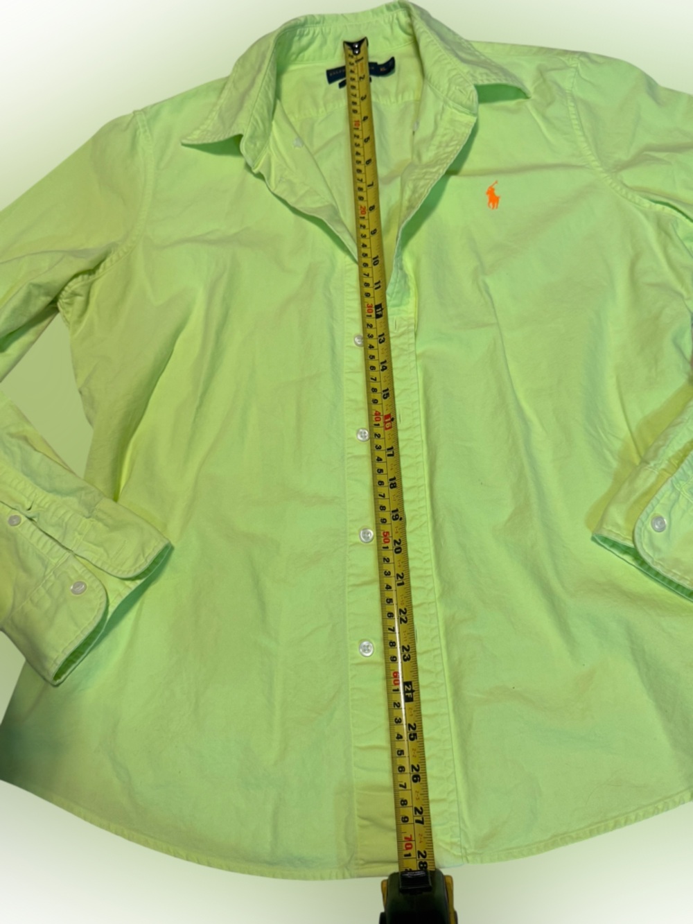 Ralph Lauren Neon Yellow-Green Custom Fit Button Down Shirt Women's Size XL - Picture 7 of 16
